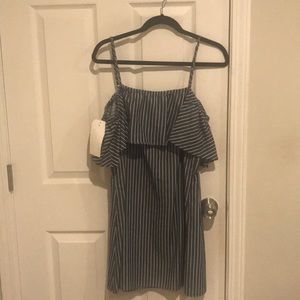 Denim striped off the shoulder dress